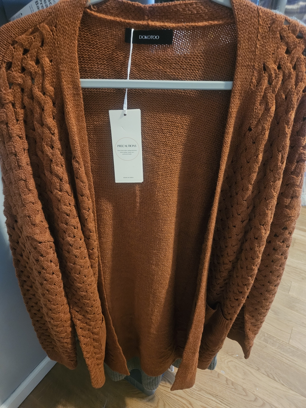 DOKOTOO Open-Front Rust Cable Knit Cardigan